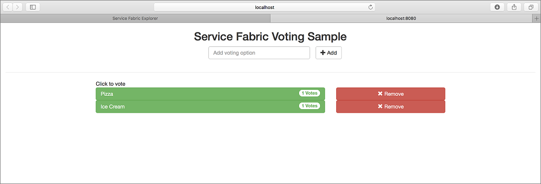 Ukázková hlasovací aplikace Service Fabric