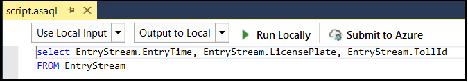 Místní vstup a místní výstup sady Visual Studio v Azure Stream Analytics