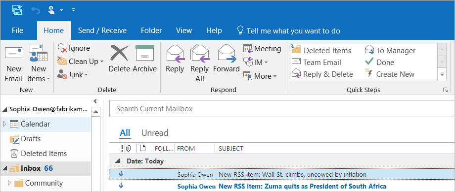 Outlook invia messaggi di posta elettronica per ogni nuovo elemento RSS