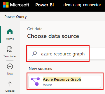 Azure Resource Graph コネクタを選択する Power BI サービスの [データの取得] ダイアログ ボックスのスクリーンショット。