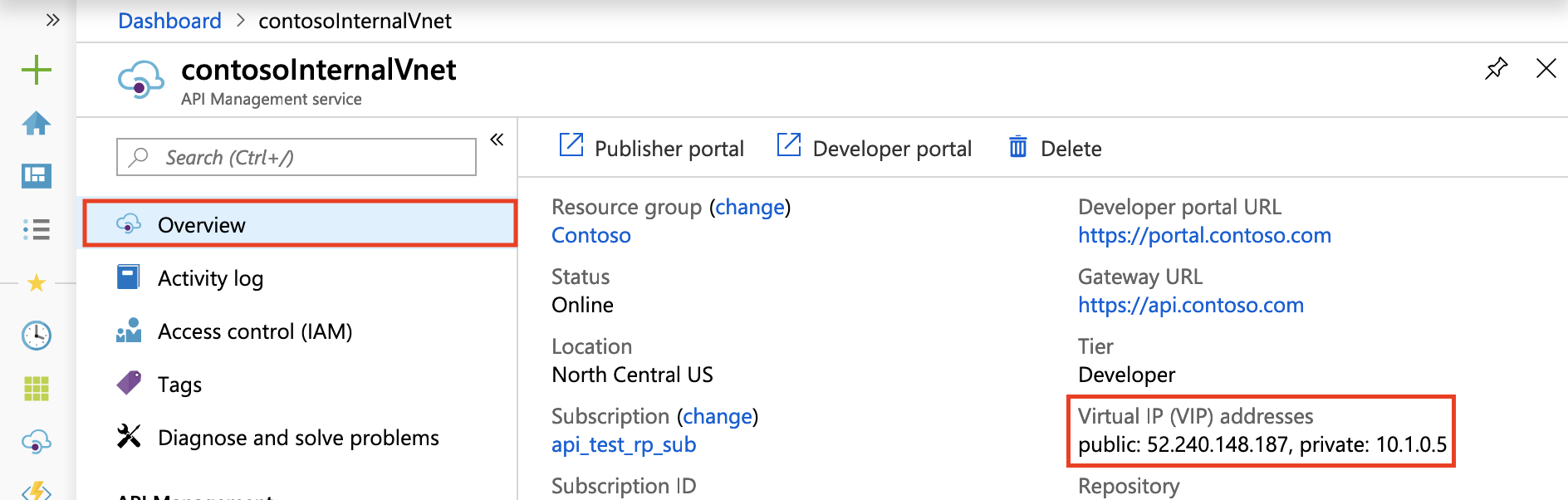 Openbaar en privé-IP-adres dat is geadresseerd in Azure Portal