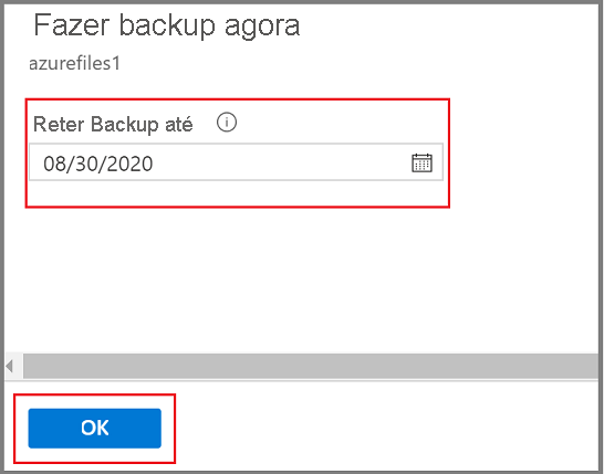 A captura de tela mostra a opção de como manter a data de backup.