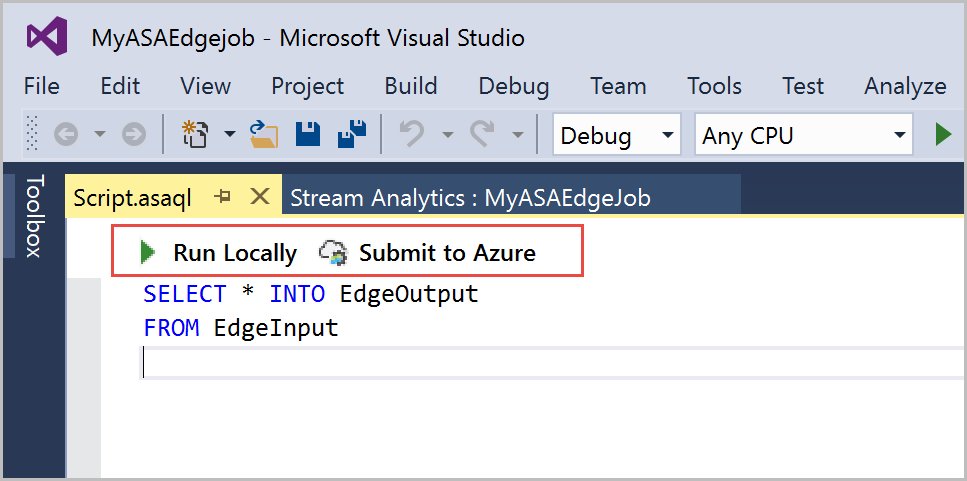 Visual Studio 中的流分析作业运行选项