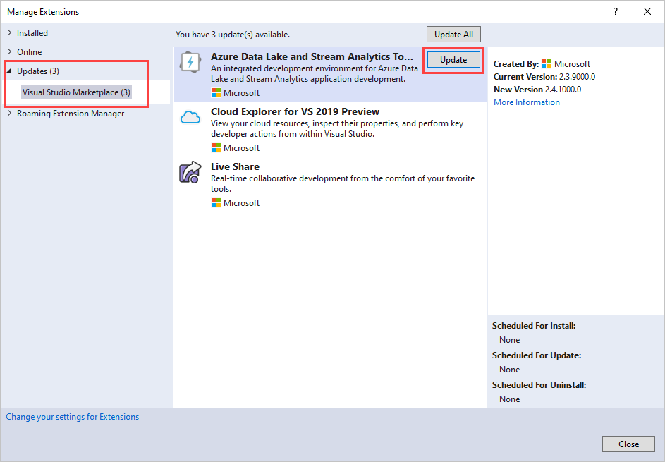 Visual Studio 扩展和更新