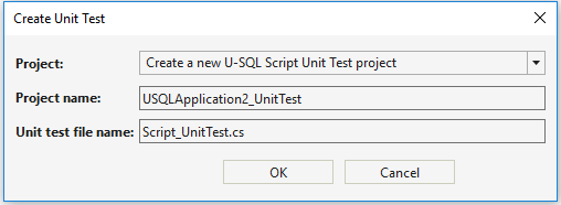 Data Lake Tools for Visual Studio – vytvoření konfigurace projektu testu U-SQL