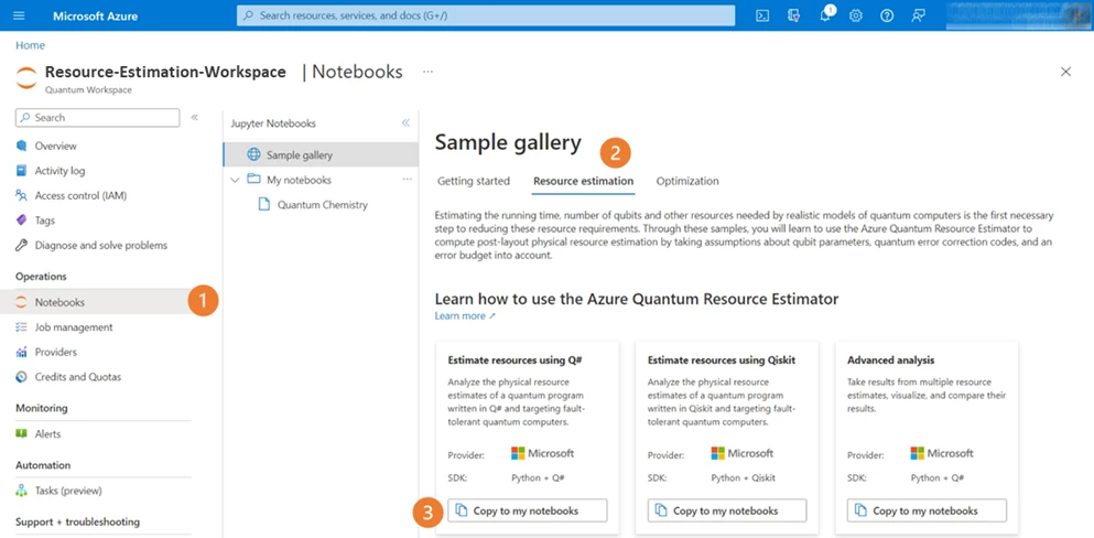 Screenshot of the resource estimation tool workspace UI.