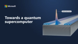 A Microsoft branded graphic which reads: "Towards a Quantum super computer"