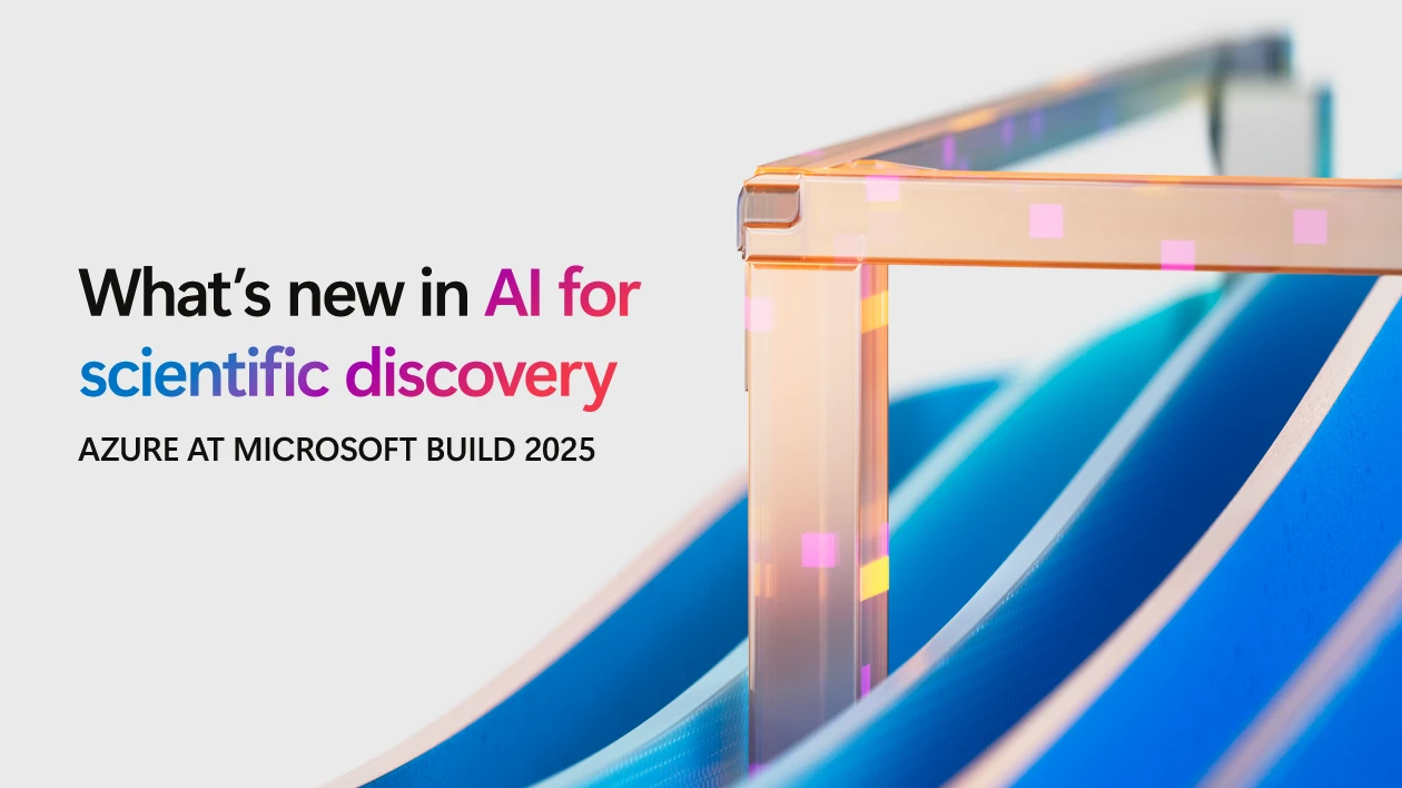 Decorate image with blue background and black and colored text that says "What's new in AI for scientific discovery"
