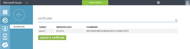A screenshot of certificates in Azure