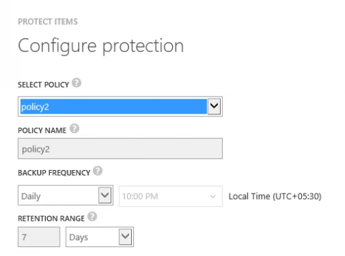 Input fields for the backup policy