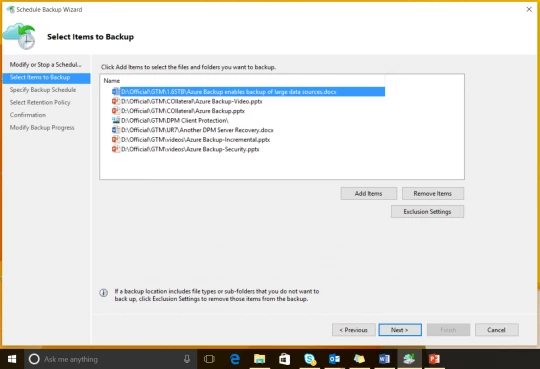 Windows 10 files and folder backup using Azure Backup