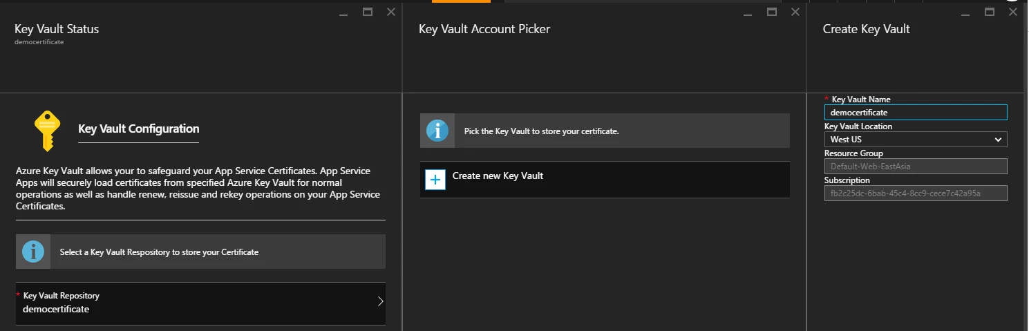 App Service Certificate Key Vault Configuration