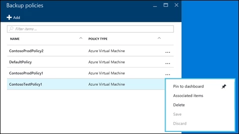 Azure Backup Policy List View - recovery Services vault