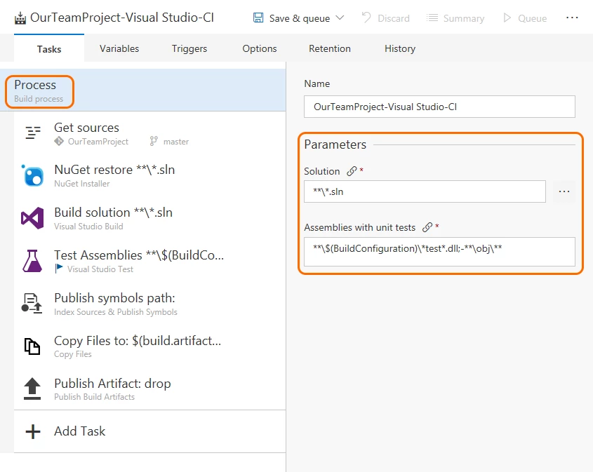 build editor process parameters