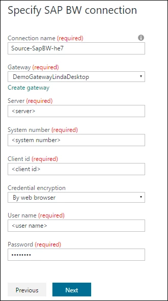SAP BW connection settings