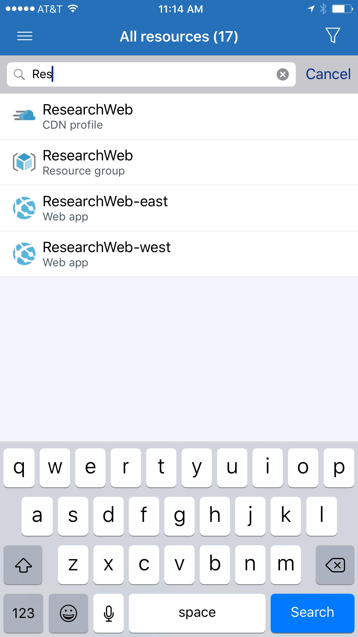 Search for resources and resource groups by name