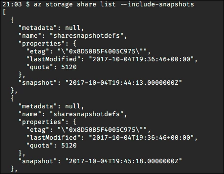 Azure Files share snapshot