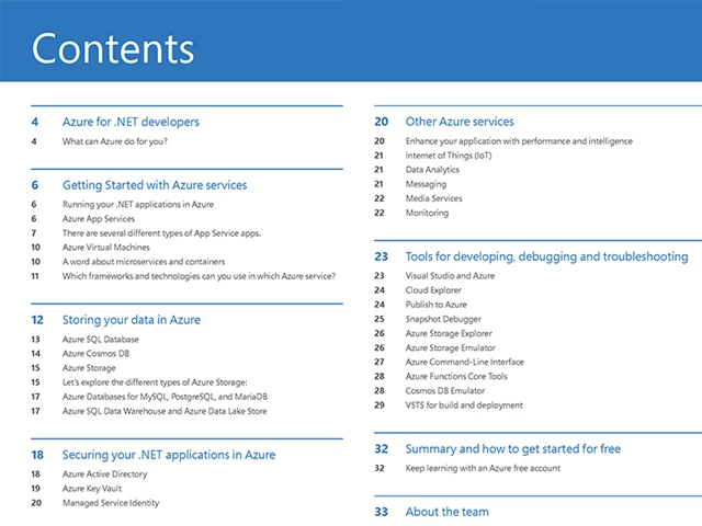 Azure Quick Start Guide for .NET Developers Contents