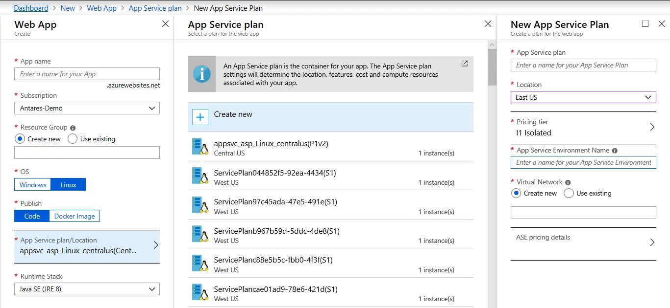 Creating a new App Service plan in App Service Environment 