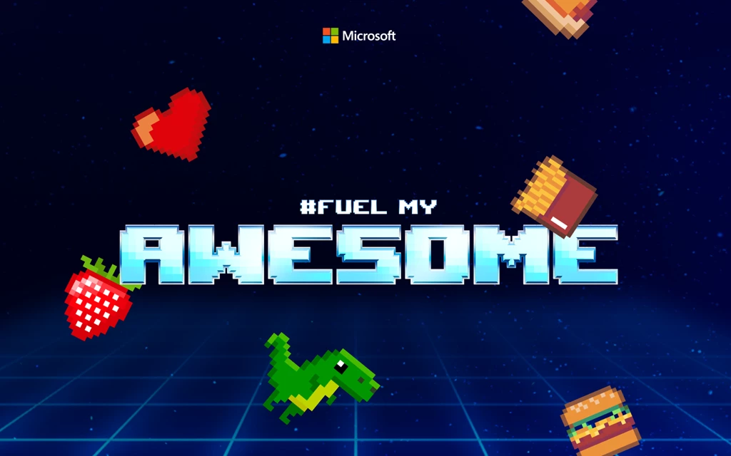 #FuelMyAwesome creative with 16-bit graphics