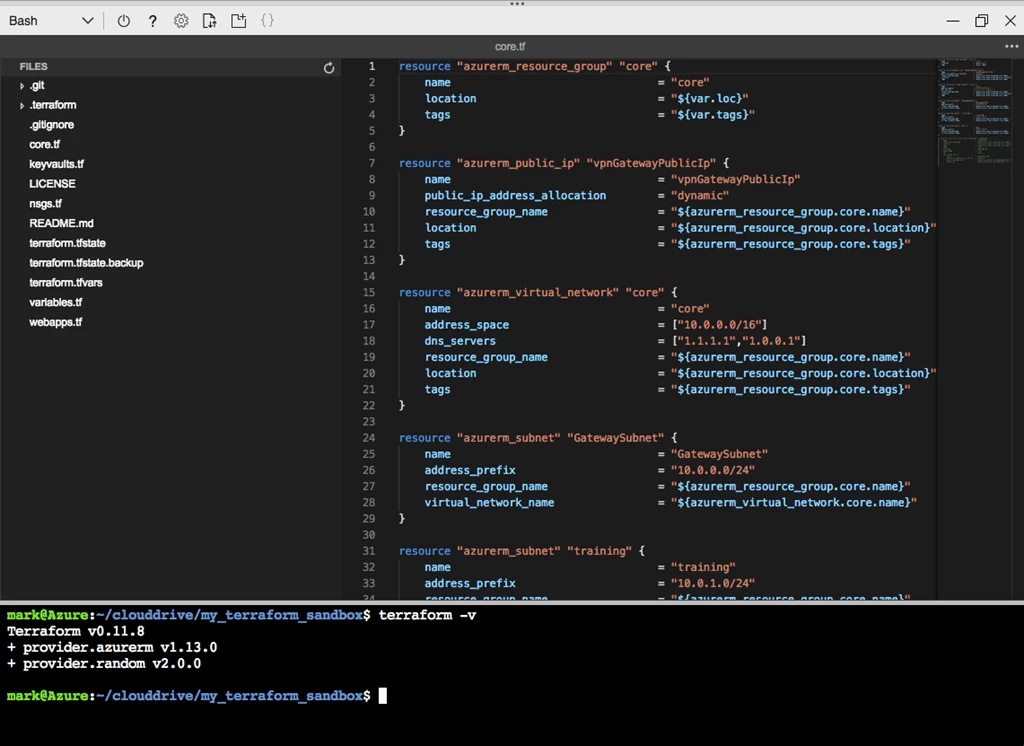 Screenshot of working with Terraform in Azure Cloud Shell