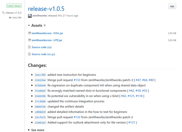 Release notes on GitHub