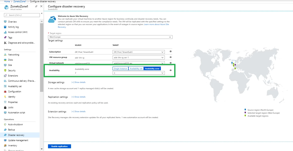 Configuring disaster recovery in Azure Site Recovery 