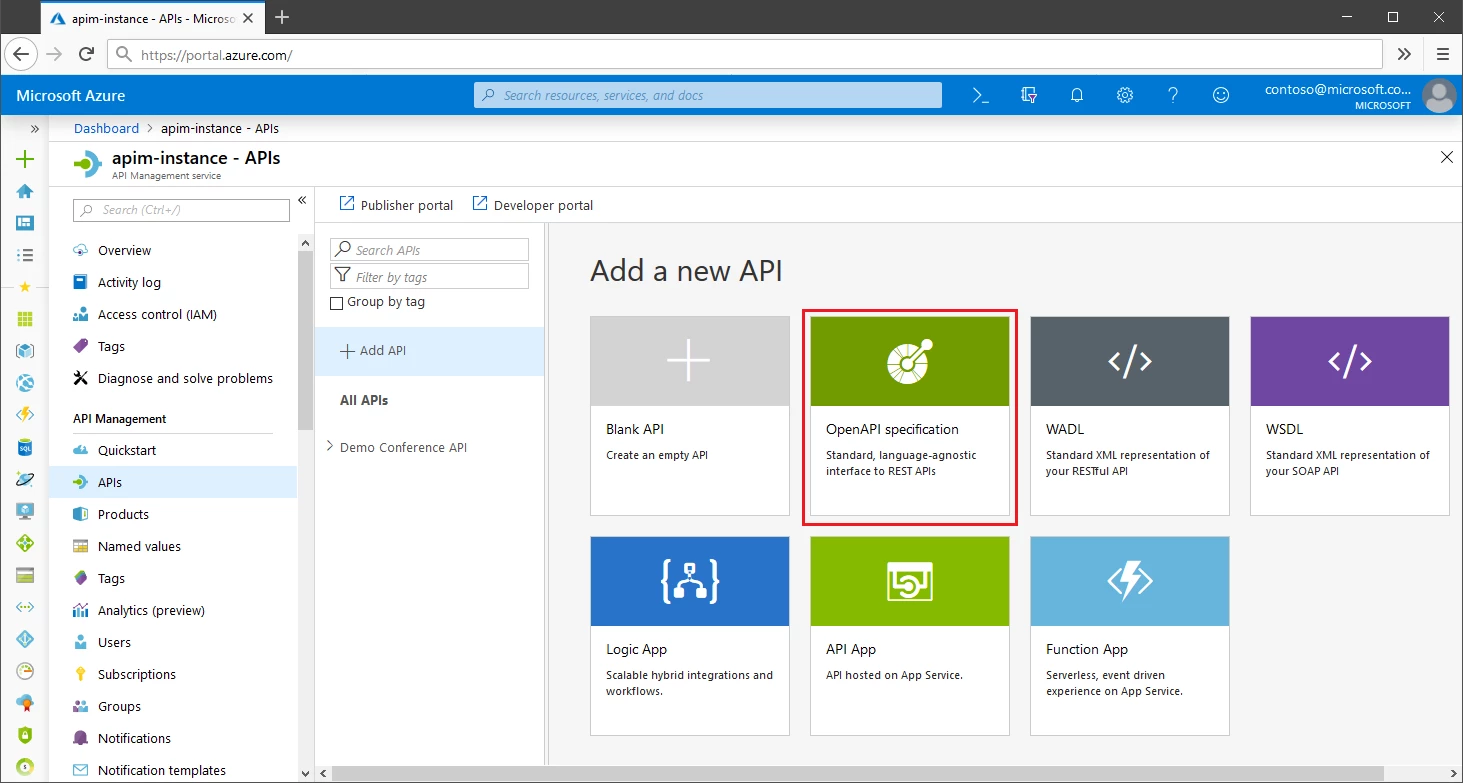 Importing APIs in Microsoft Azure
