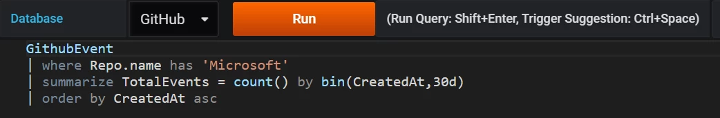 Running GitHub event code screenshot