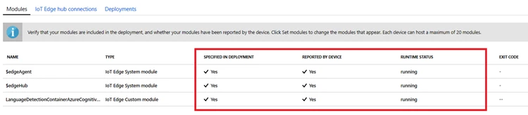 Screenshot of IoT Edge device details section