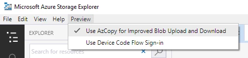 Enable AzCopy in Azure Storage Explorer 