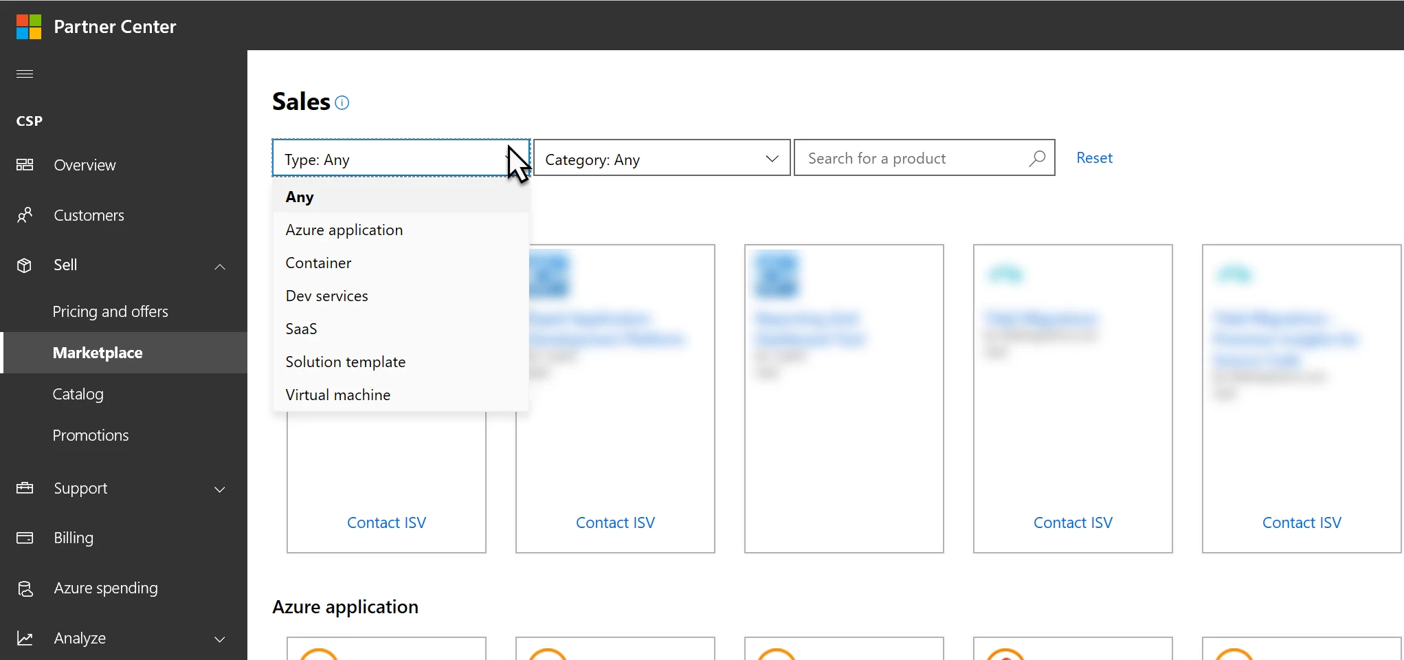 Screenshot of new Marketplace discovery experience in Partner Center under the â€œSellâ€ navigation pane