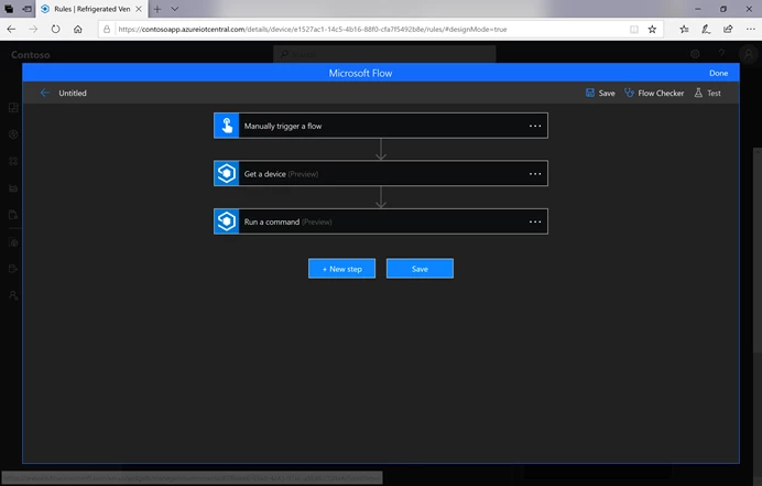 Get a device and Run a command actions in Microsoft Flow.