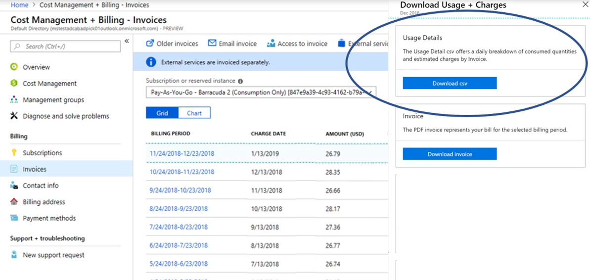 Azure Usage Download for invoice reconciliation