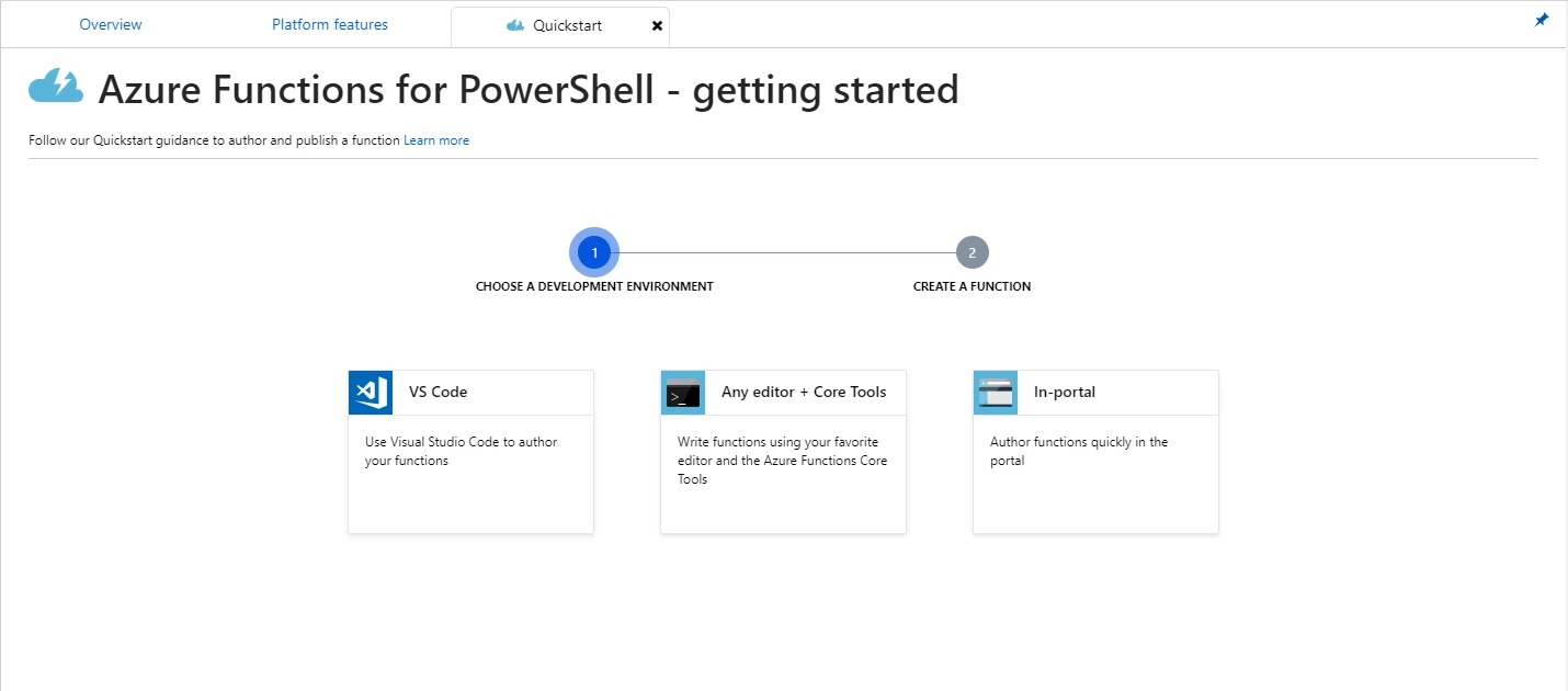 Quickstart for Azure Functions for PowerShell