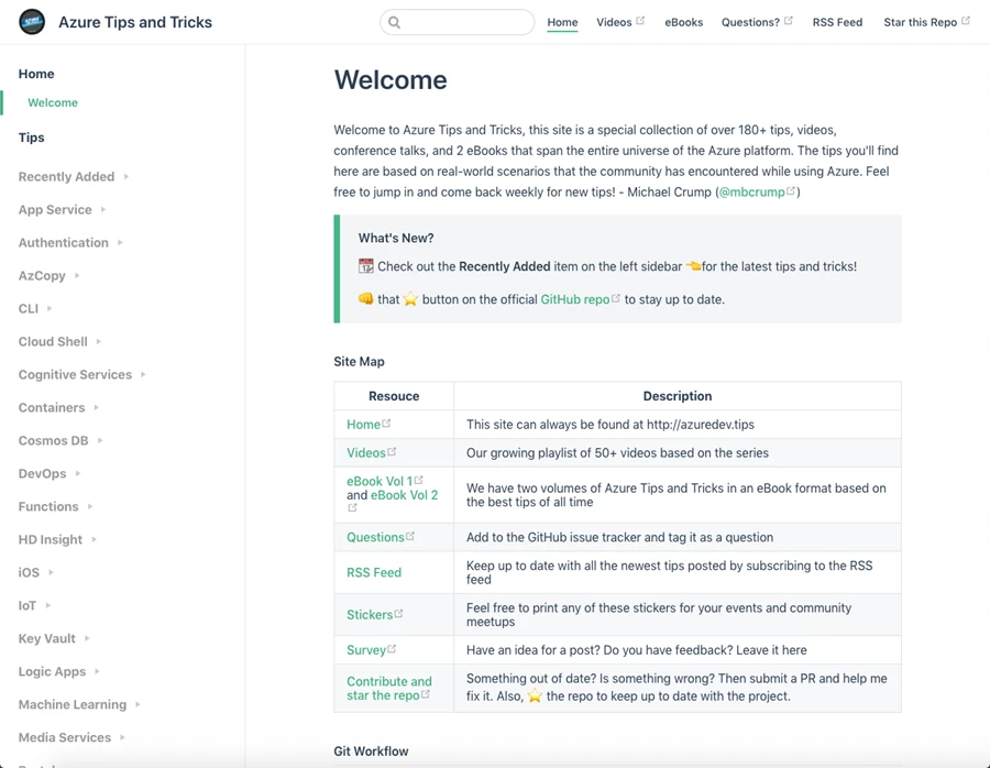 The Azure Tips and Tricks Homepage.