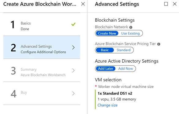Azure Blockchain Service settings from Azure Blockchain Workbench deployment experience