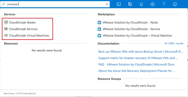 Searching for â€œvmwareâ€ in the authenticated Azure portal