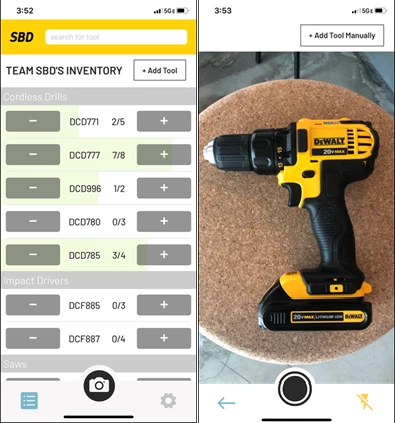 Captures of the user interface of the inventory app