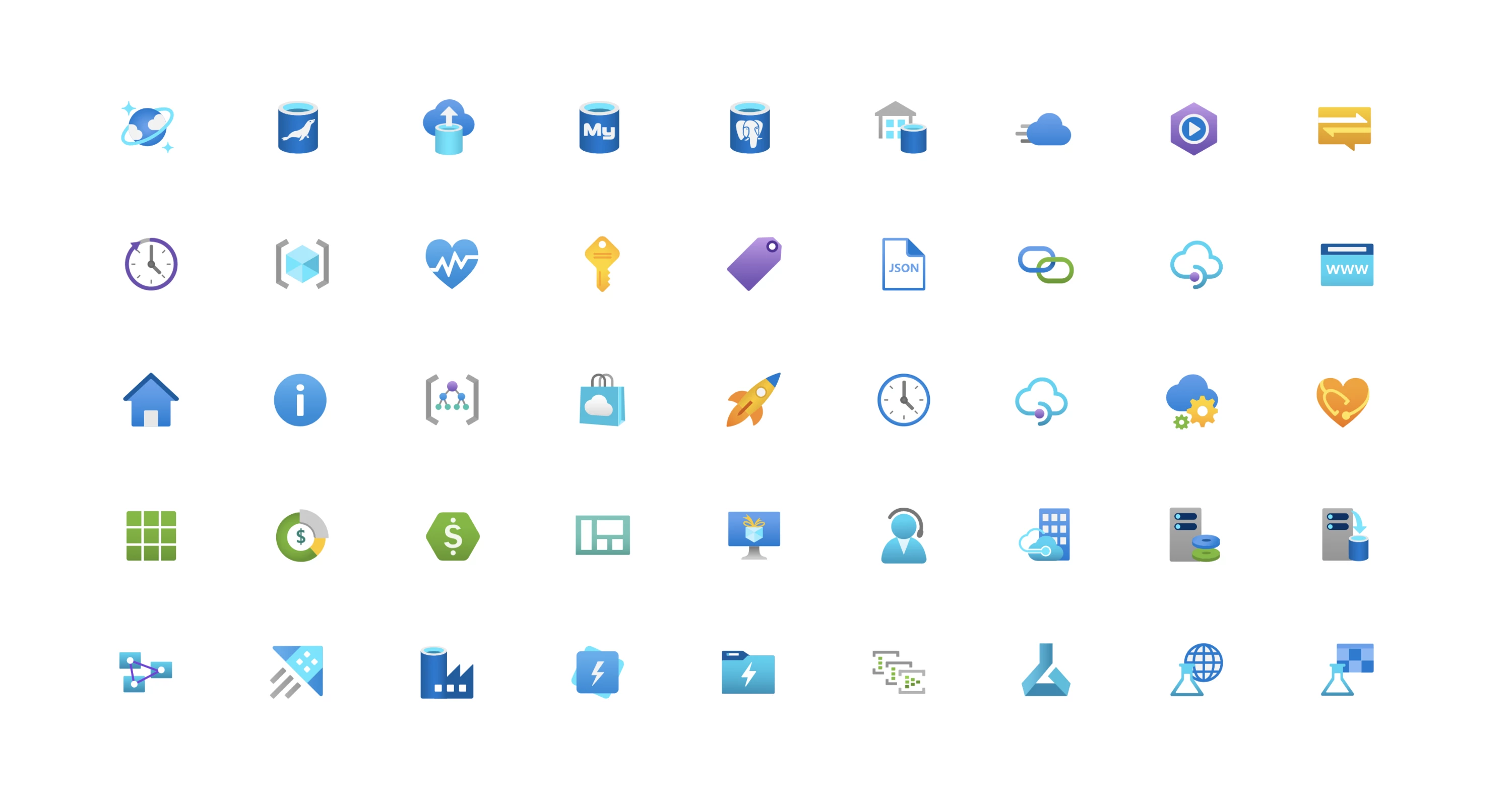 An image showing all of the improved icons for the Azure portal.