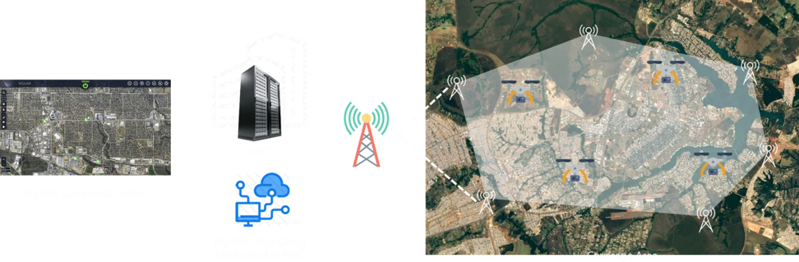 Map imagery with overlays demonstrating mobile network/LTE coverage of industrial site