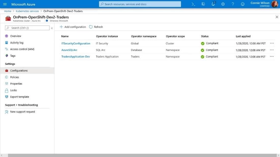Managing multiple configurations for an on-premises OpenShift deployment from Azure Arc. 