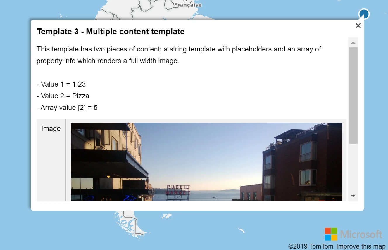 A popup template displaying data using a template with multiple layouts.