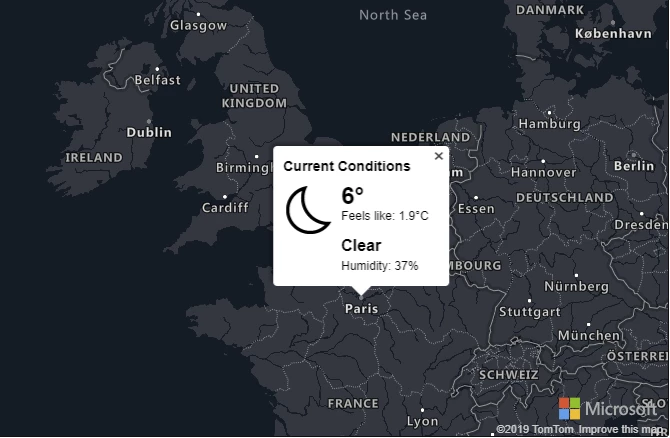 Map showing weather information for Paris.