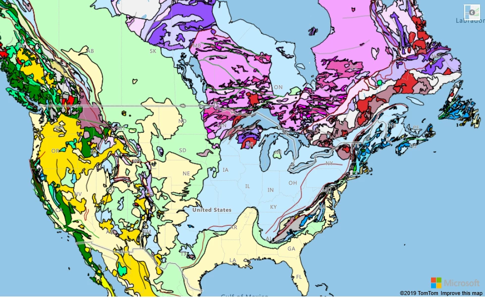 WMS overlay of world geological survey.