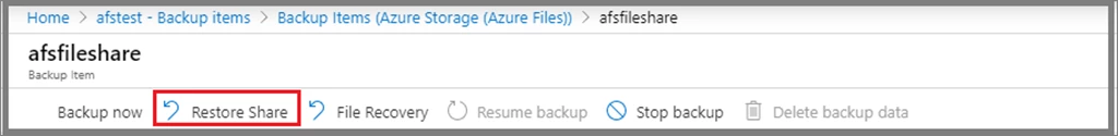 Restore file share using Azure Backup in the Azure portal.