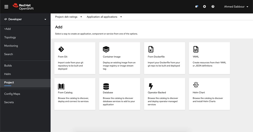 Screenshot of Azure Red Hat OpenShift developer portal