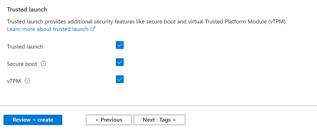 Azure Trusted Launch configuration screenshot