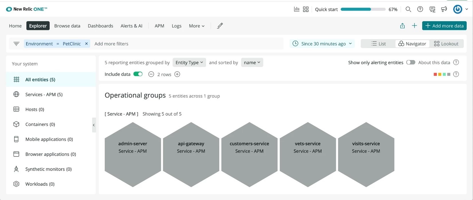 Screenshot 6â€”show how Navigator view groups your instances across Azure Spring Cloud instances.
