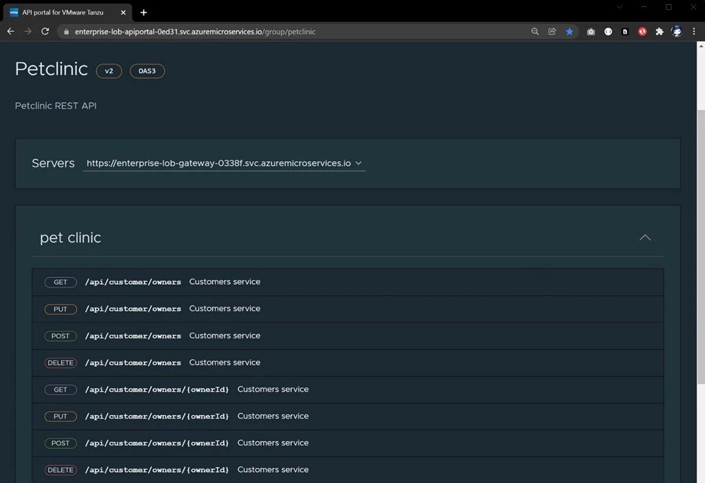 API Portal for VMware Tanzu visualizes APIs that are accessible from Tanzu Spring Cloud Gateway and other OpenAPI-compliant sources